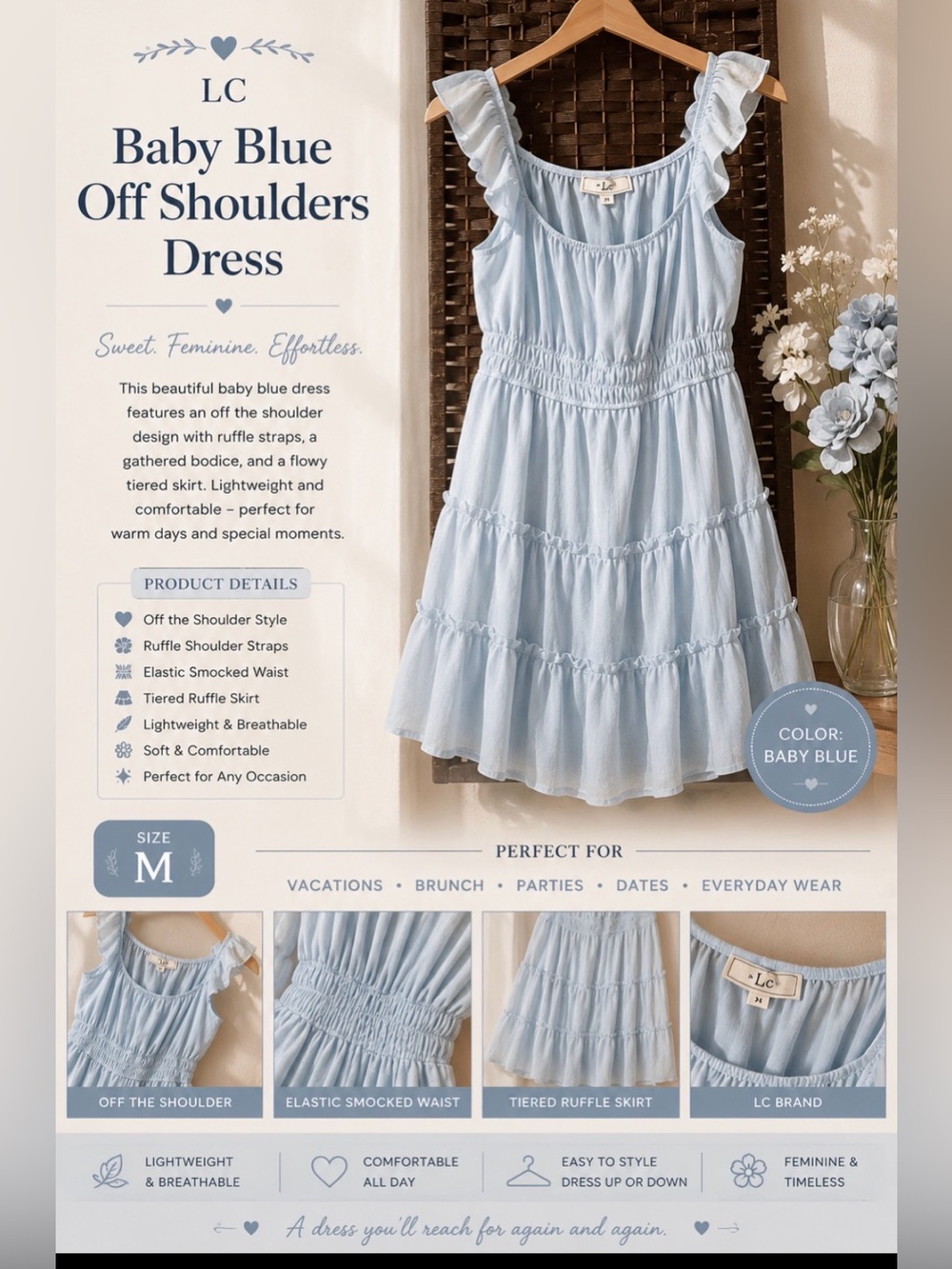 Baby blue off shoulders dress